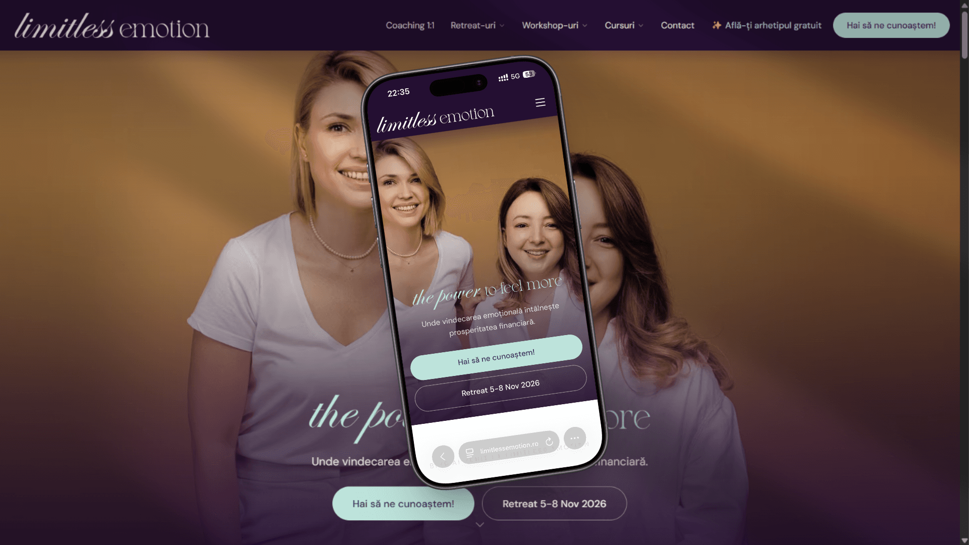 Site-ul Limitless Emotion, pe desktop și pe telefon